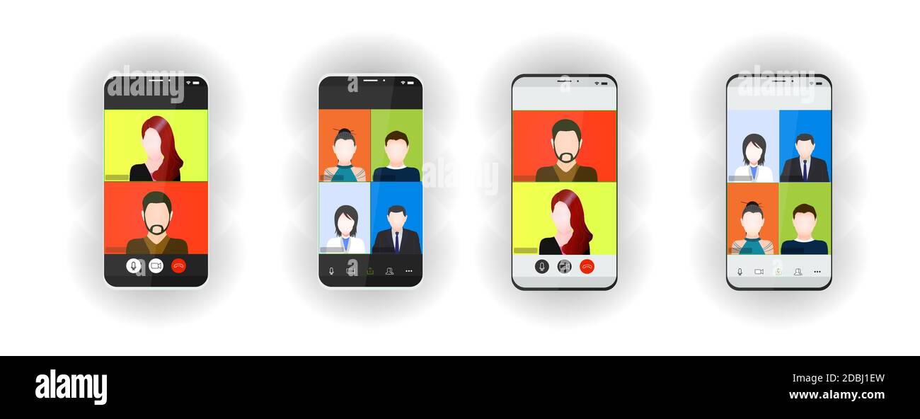 Video conference on the smartphone screen. Beautiful avatars for ...