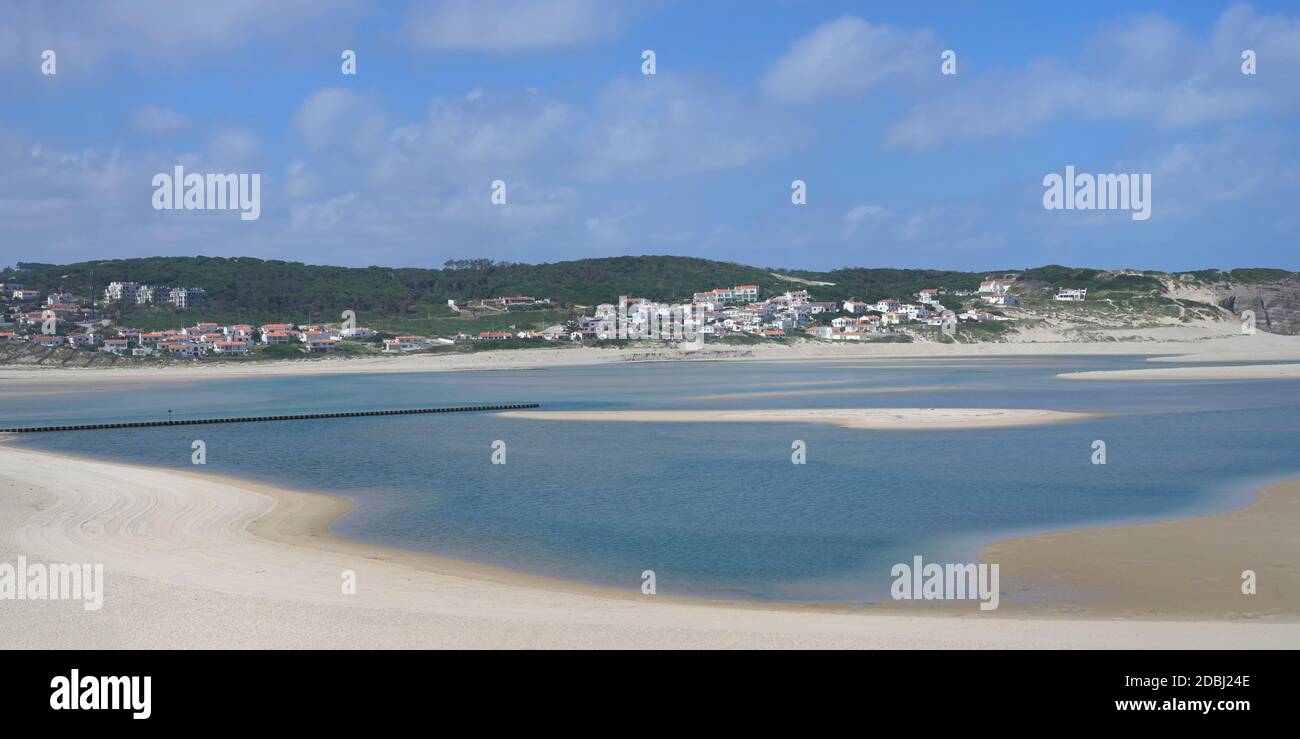 Obidos lagoon and the Atlantic Ocean, Foz de Arelho, Leiria district, Portugal, Europe Stock Photo