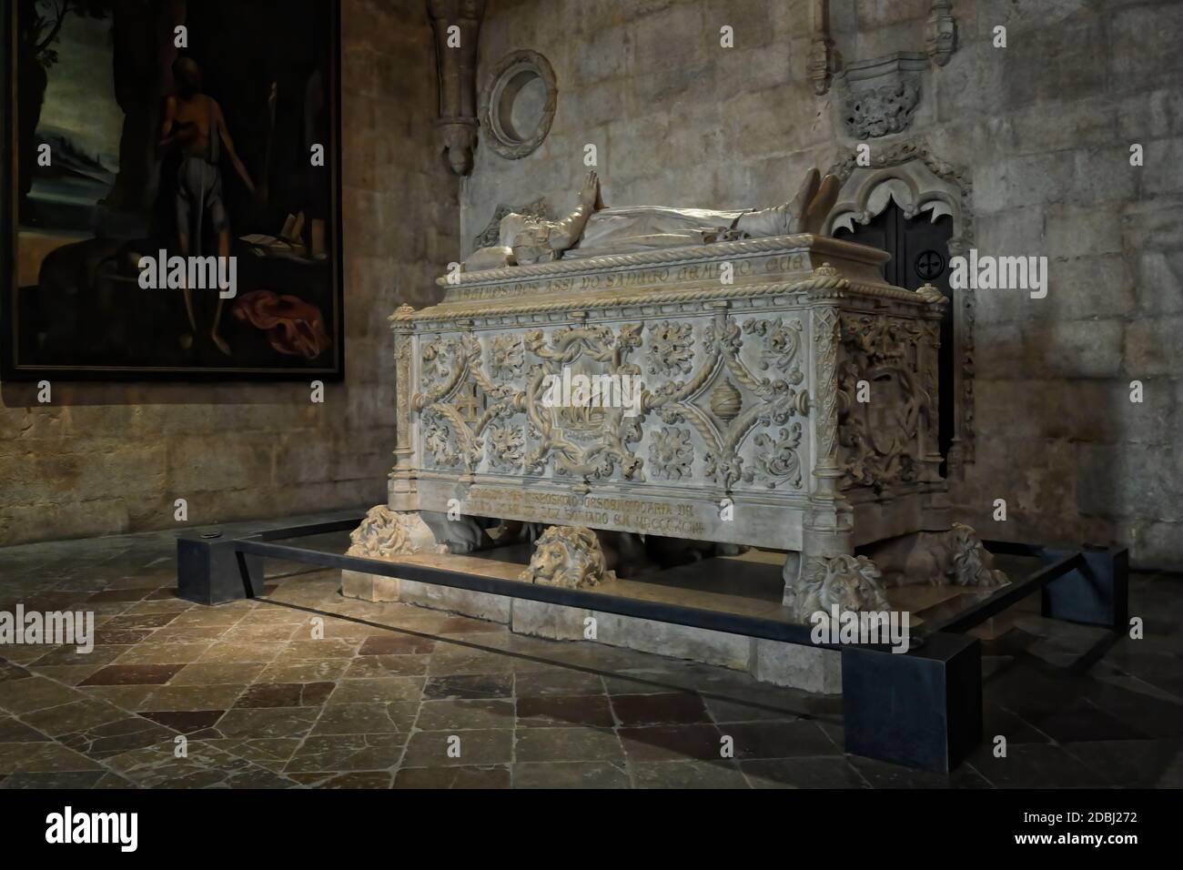 Vasco da Gama tomb, Church of Santa Maria de Belem, Monastery of the Hieronymites (Mosteiro dos Jeronimos), UNESCO, Portugal Stock Photo