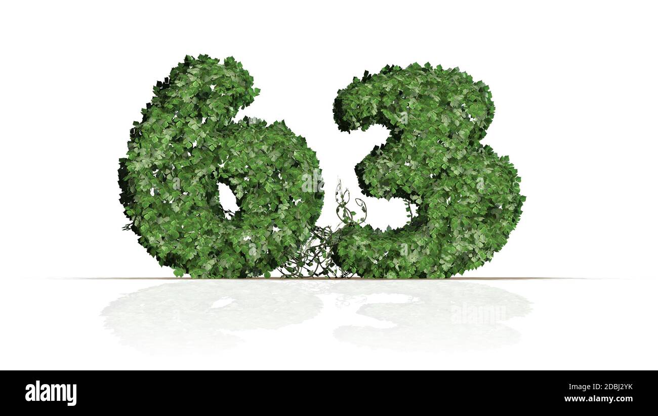 Number 63 created of green ivy leaves - isolated on a white background ...