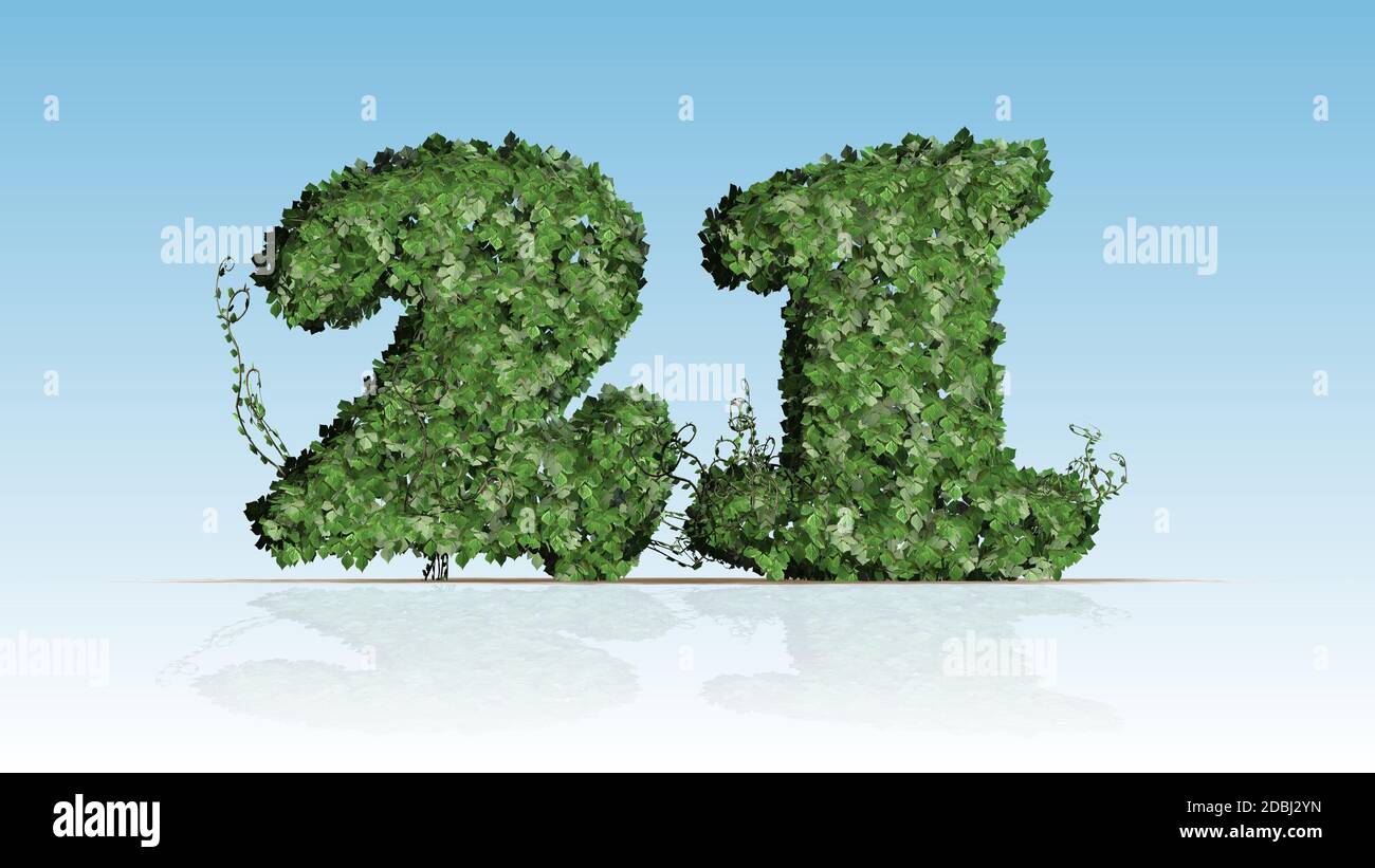 Number 21 created of green ivy leaves Stock Photo