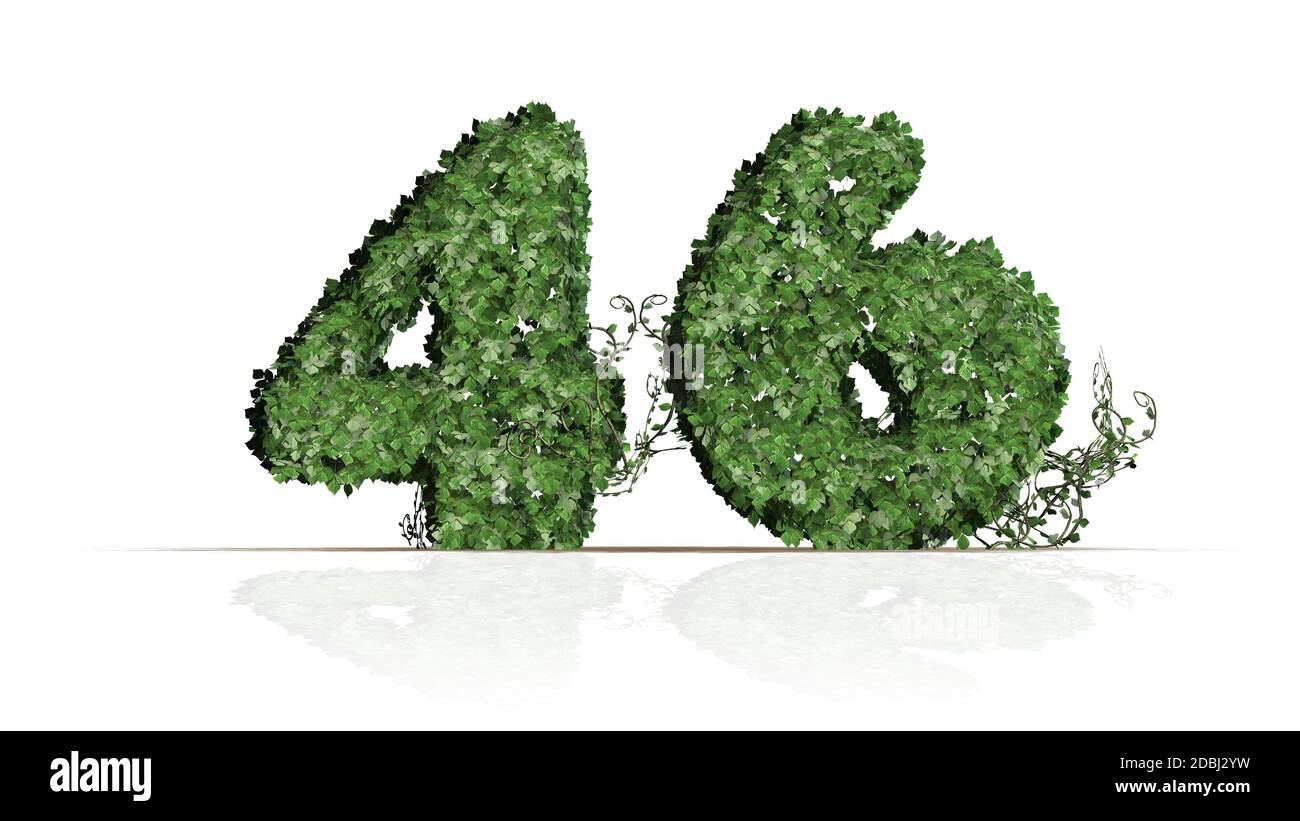 Number 46 created of green ivy leaves - isolated on a white background Stock Photo