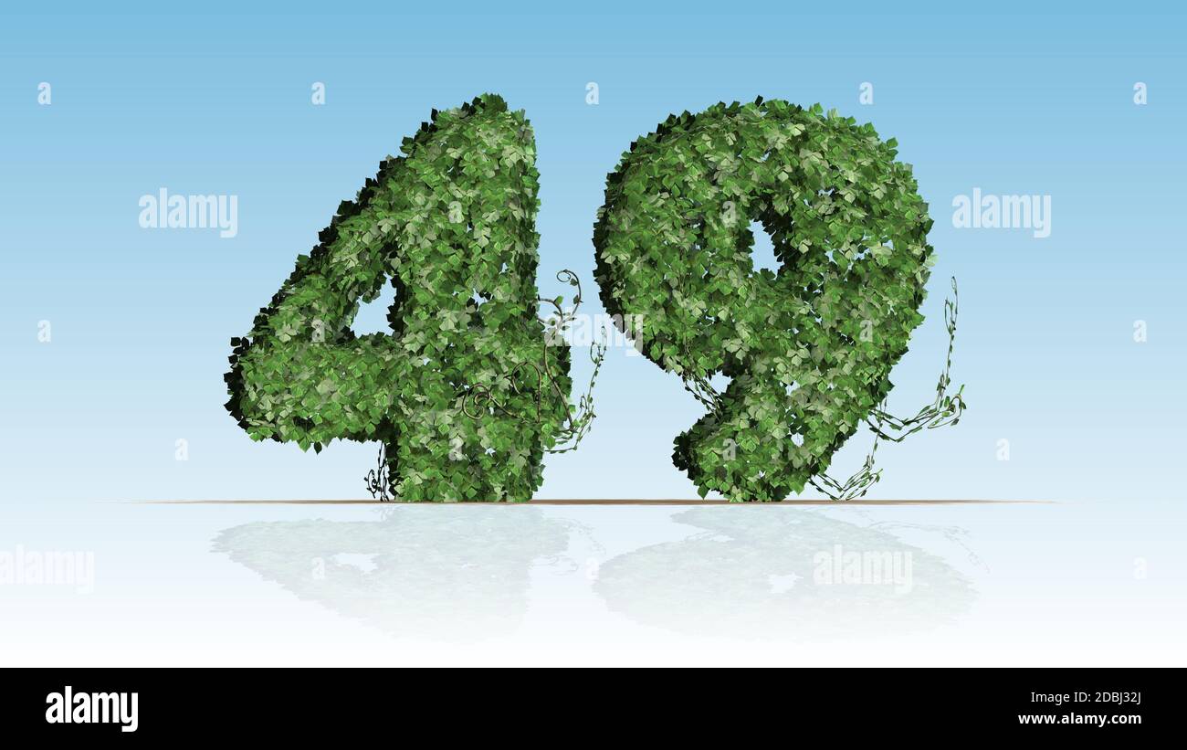 Number 49 created of green ivy leaves Stock Photo