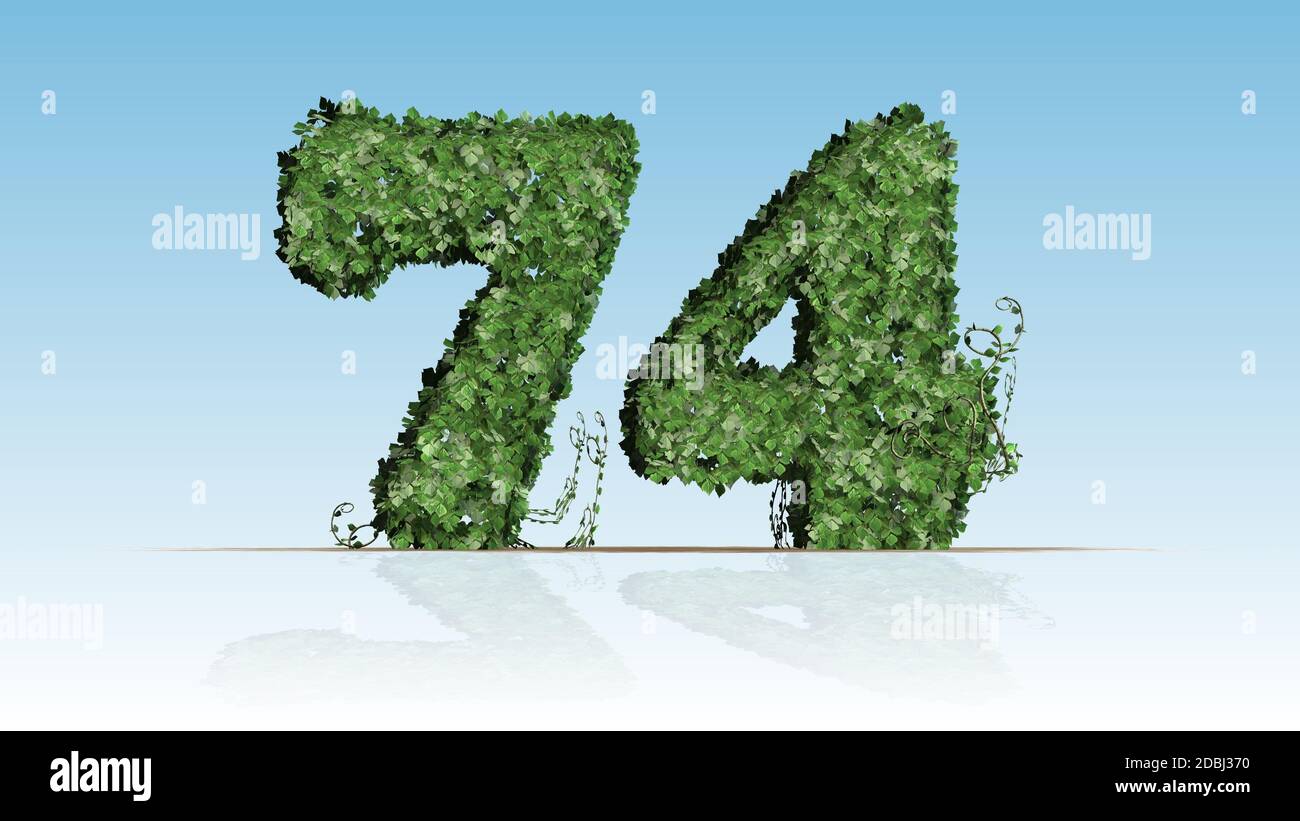 Number 74 created of green ivy leaves Stock Photo
