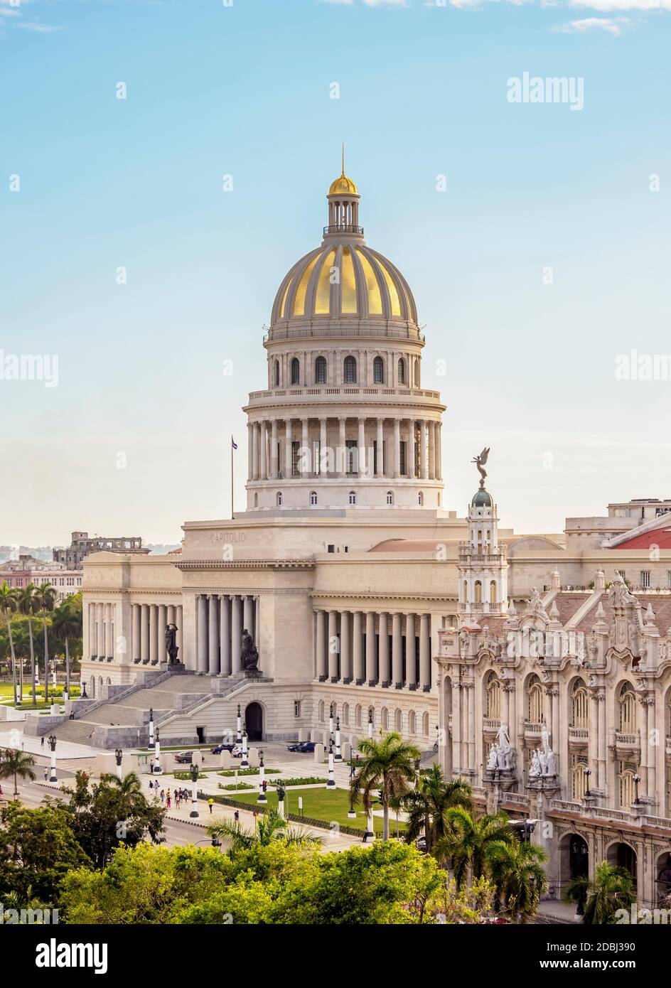 El Capitolio and Gran Teatro Alicia Alonso, elevated view, Havana, La Habana Province, Cuba, West Indies, Central America Stock Photo