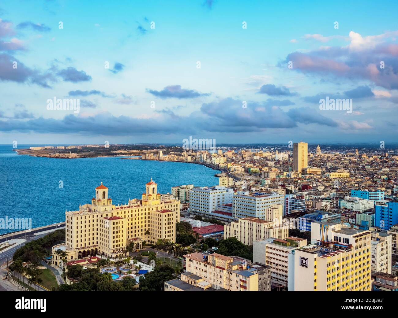 View over Vedado towards Hotel Nacional and El Malecon, Havana, La Habana Province, Cuba, West Indies, Central America Stock Photo