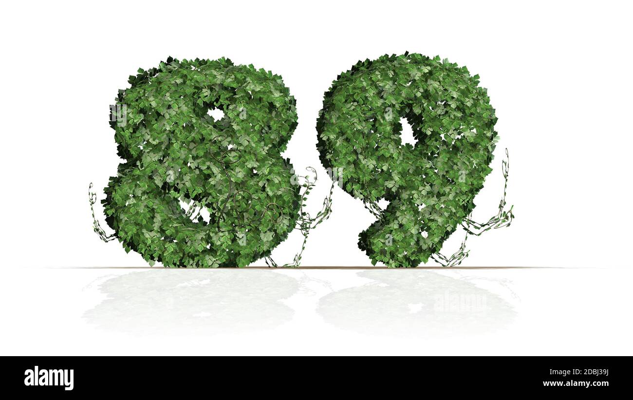 Number 89 created of green ivy leaves - isolated on a white background Stock Photo