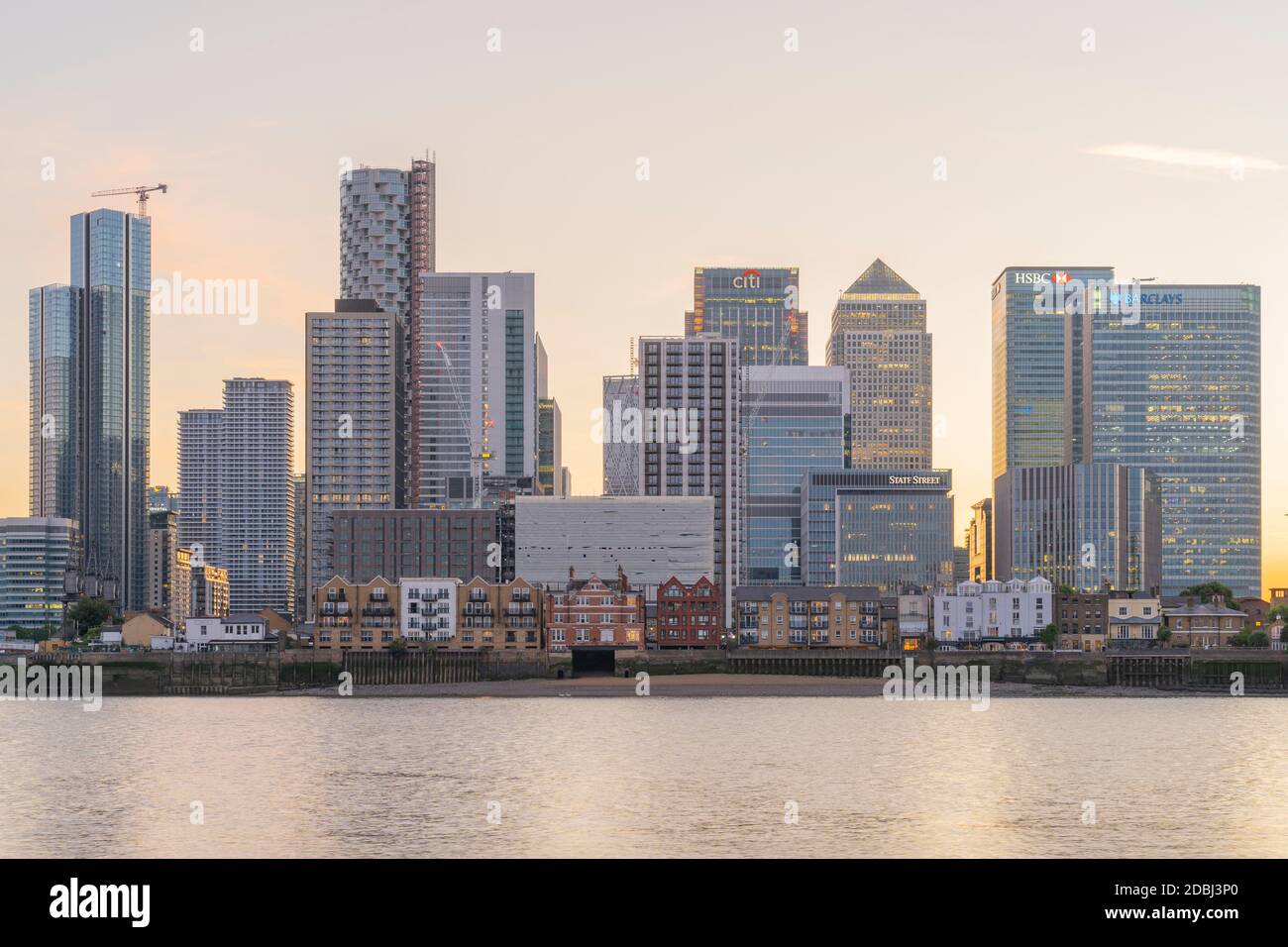 Canary Wharf and the River Thames, Docklands, London, England, United Kingdom, Europe Stock Photo