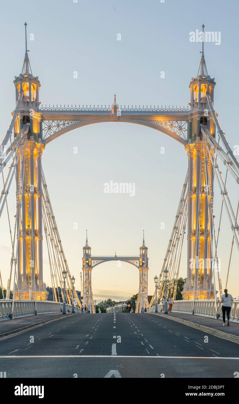 Illuminated Albert Bridge, London, England, United Kingdom, Europe Stock Photo