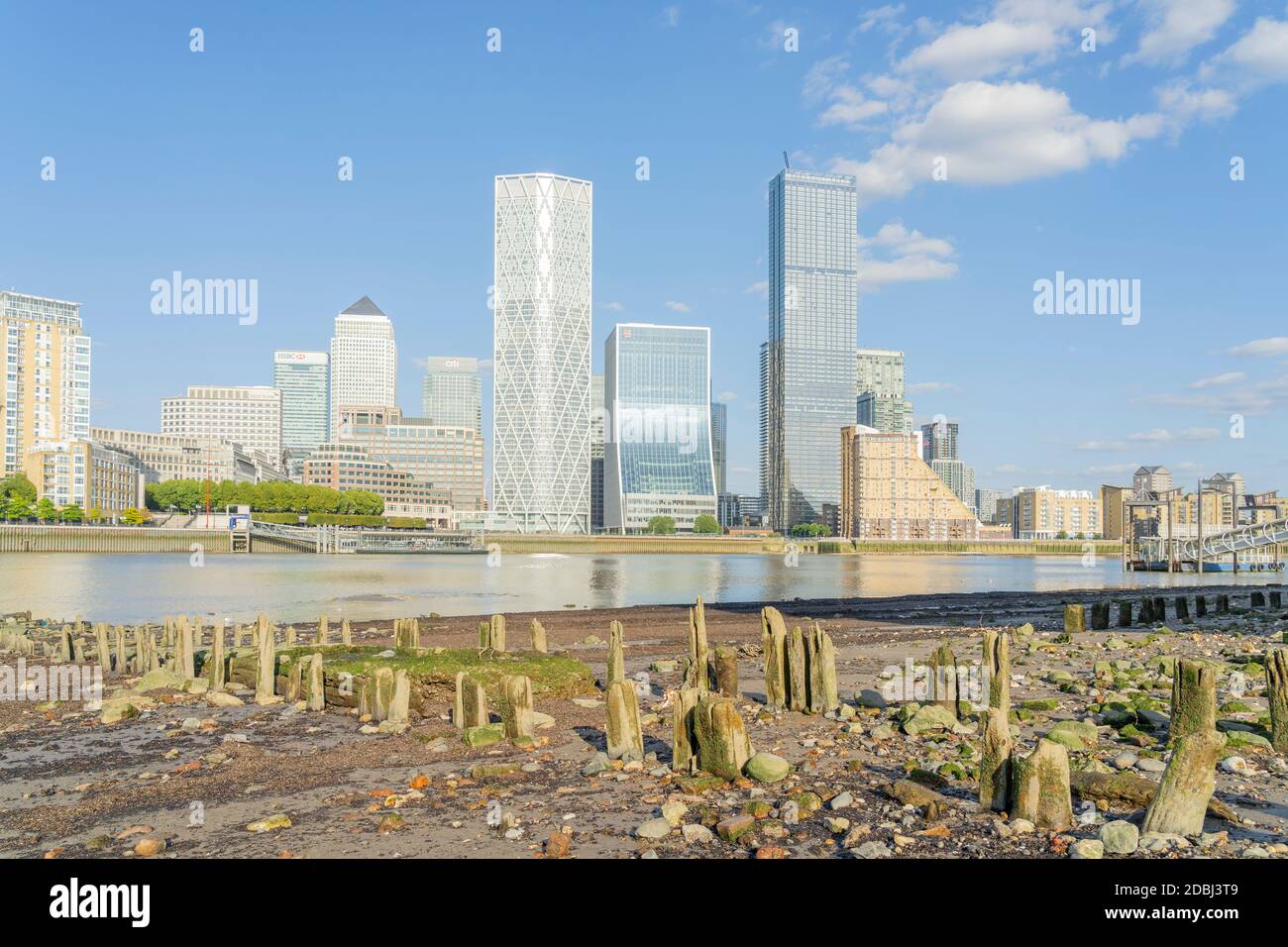 Canary Wharf and the River Thames, Docklands, London, England, United Kingdom, Europe Stock Photo