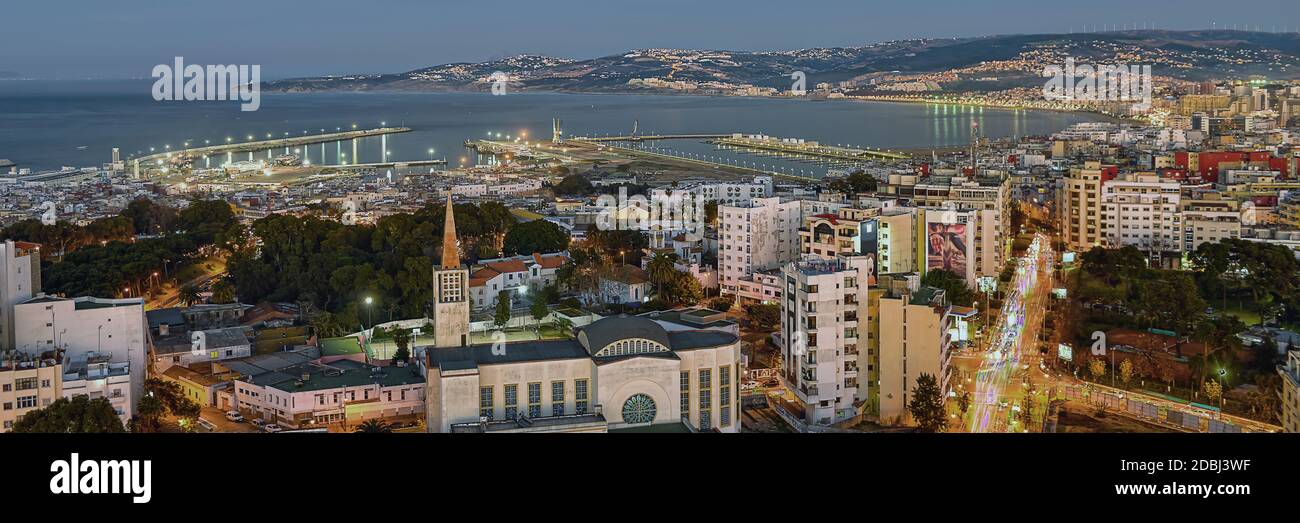 An aerial photograph of the city of Tangier in Morocco. Stock Photo