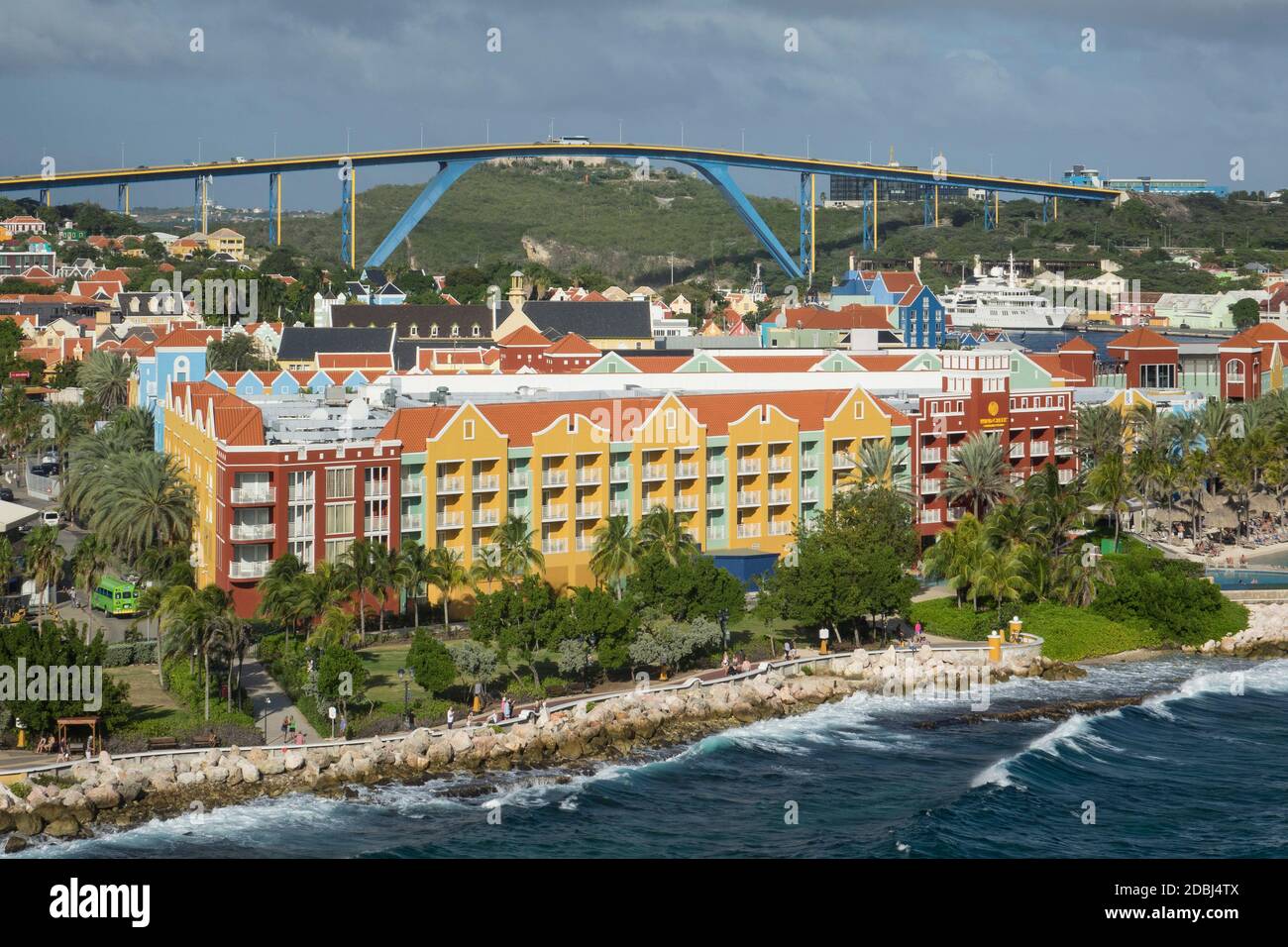 Queen Juliana Bridge and Rif Fort, Willemstad, Curacao, Lesser Antilles, Caribbean, Central America Stock Photo