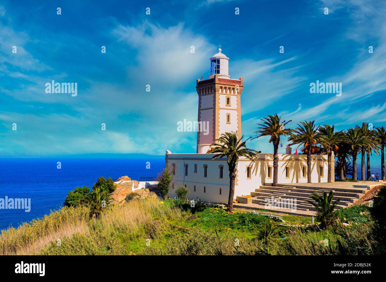 Cap Spartel, Tangier Morocco.Beautiful Lighthouse of Cap Spartel close to Tanger city and Gibraltar, Morocco. Stock Photo