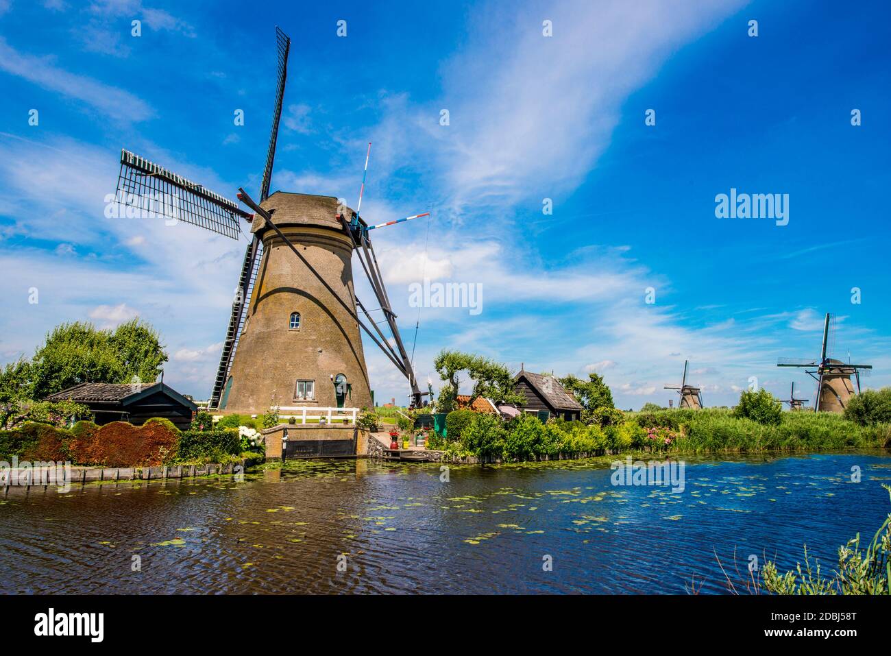 Windmill, Kinderdijk, UNESCO World Heritage Site, South Holland, Netherlands, Europe Stock Photo