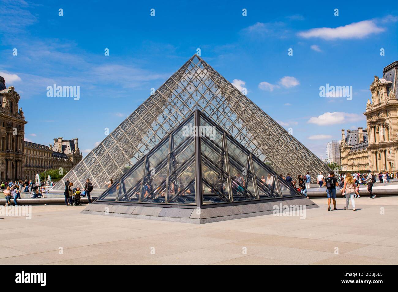 Leoh Ming Pei glass Pyramid in Napoleon Courtyard, The Louvre, Paris, France, Europe Stock Photo