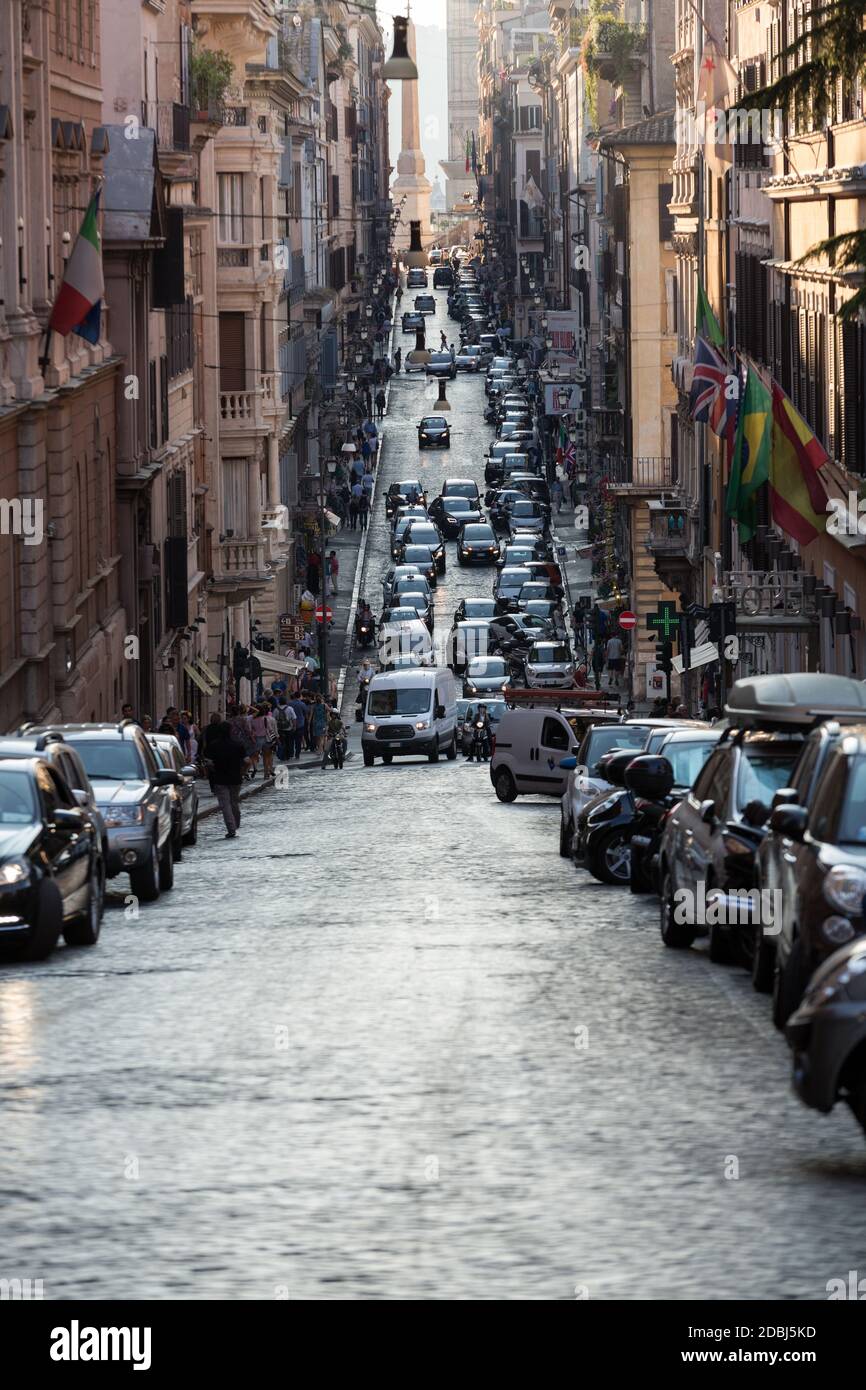ROME, ITALY - JUNE 11, 2015: Via delle Quattro Fontane in the late afternoon.  Rome, Italy Stock Photo