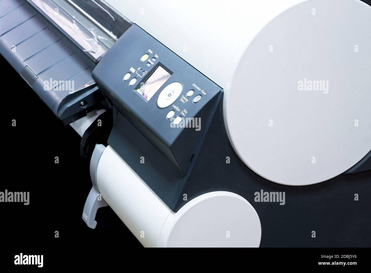 Detail shot of big plotter printer machine Stock Photo