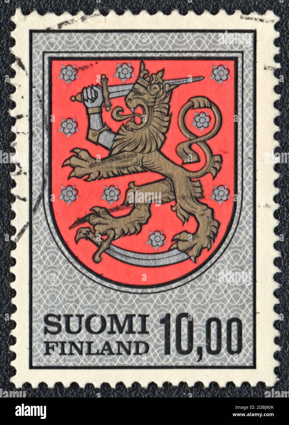 A stamp printed in Finland shows Coat of Arms Suomi, circa 1970 Stock Photo