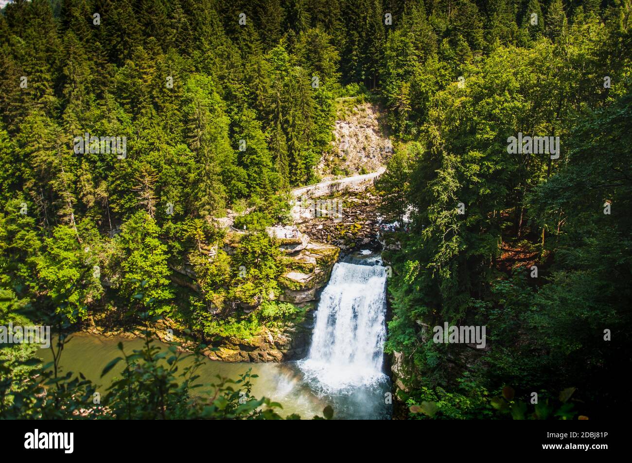 Doubs Falls on the Franco-Swiss border in France Stock Photo