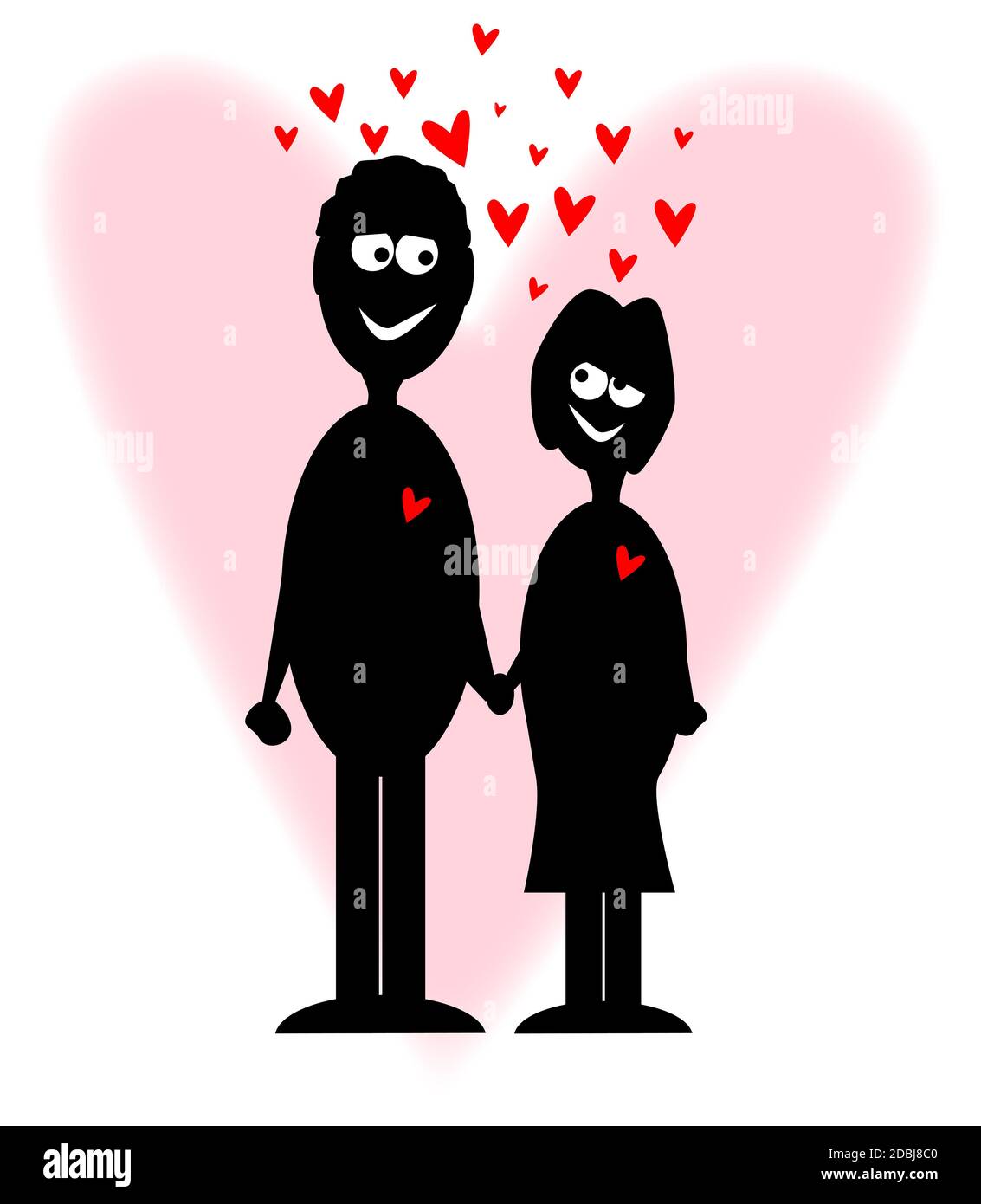 Two lovers with floating hearts Stock Photo