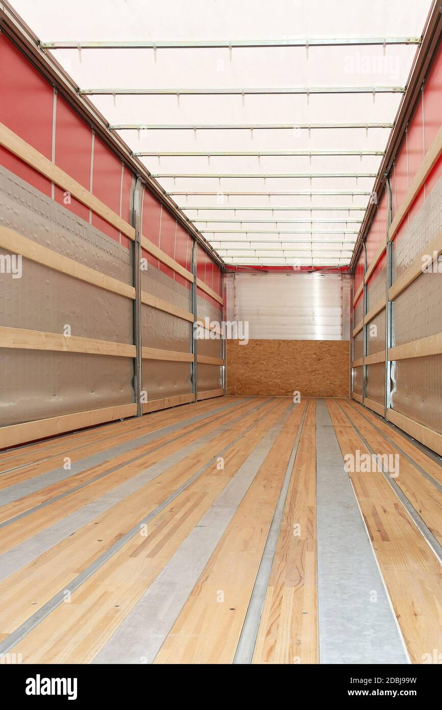 Interior view of empty semi truck trailer Stock Photo - Alamy