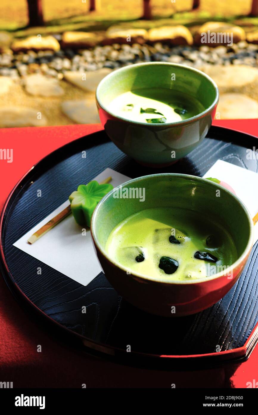 Green tea and sweets Stock Photo