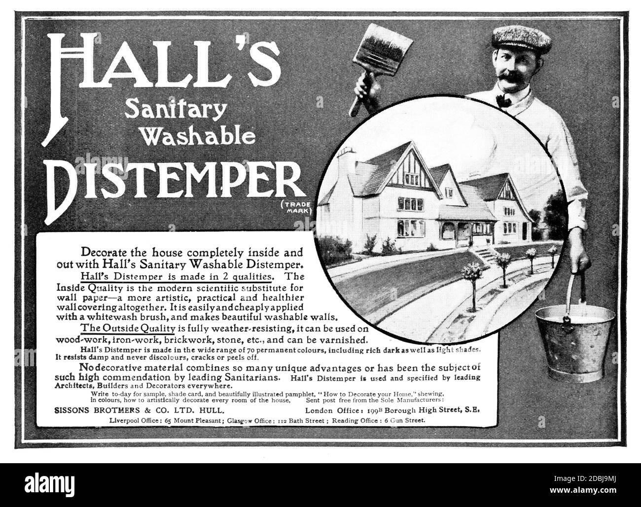 Halls sanitary washable distemper paint advertisement from 1912 The