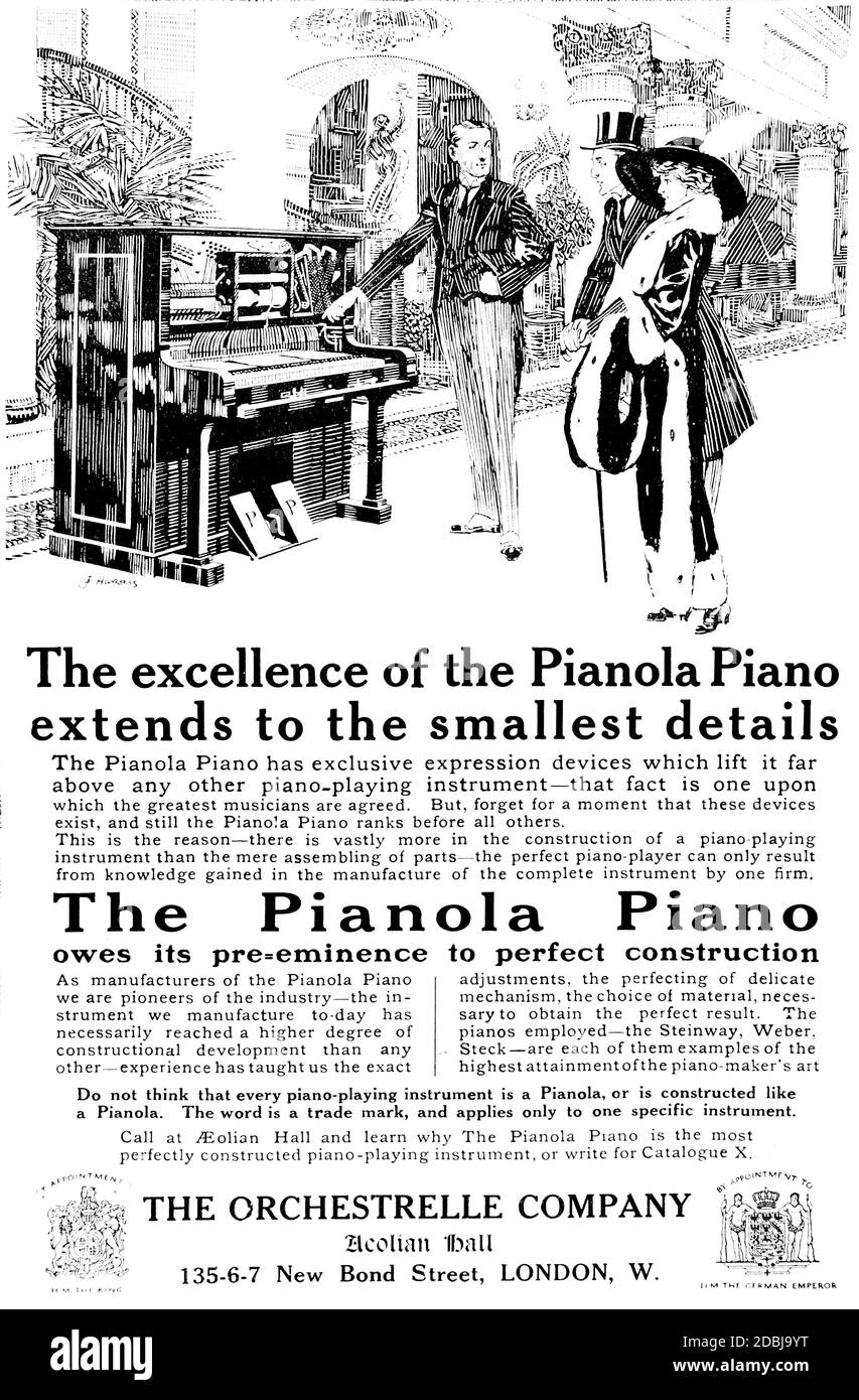Orchestrelle Company advertisement for Pianolas from 1912 The Studio an Illustrated Magazine of Fine and Applied Art Stock Photo