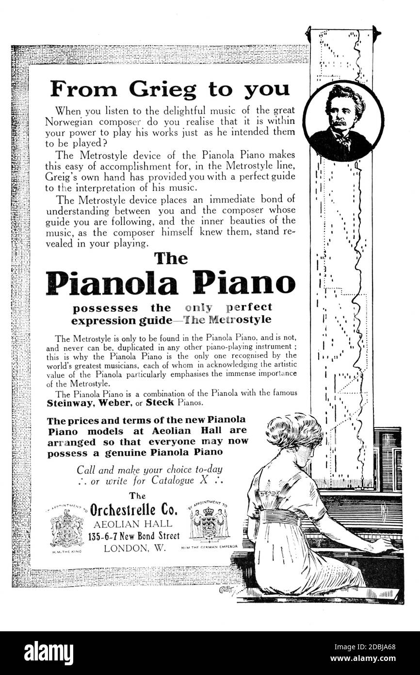 Orchestrelle Company advertisement for Pianolas from 1912 The Studio an Illustrated Magazine of Fine and Applied Art Stock Photo
