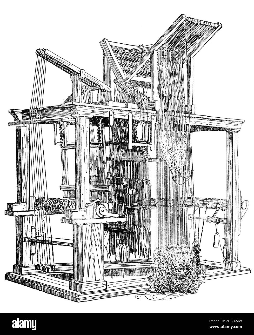 Old Draw Loom, 1923 line illustration from Historic Textile Fabrics by Richard Glazier Stock Photo