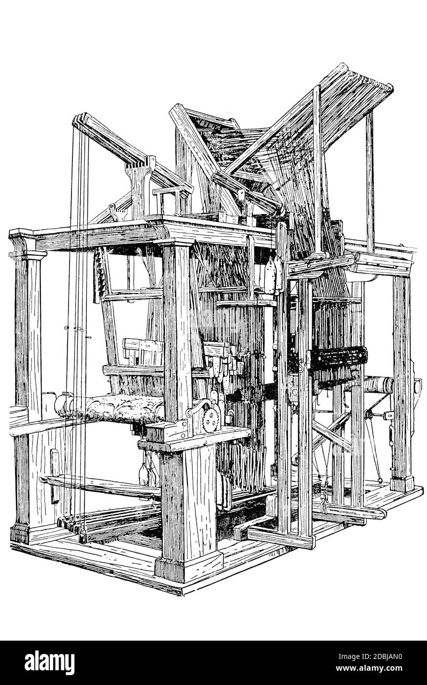 1728 Falcon’s Loom, 1923 line illustration from Historic Textile Fabrics by Richard Glazier Stock Photo