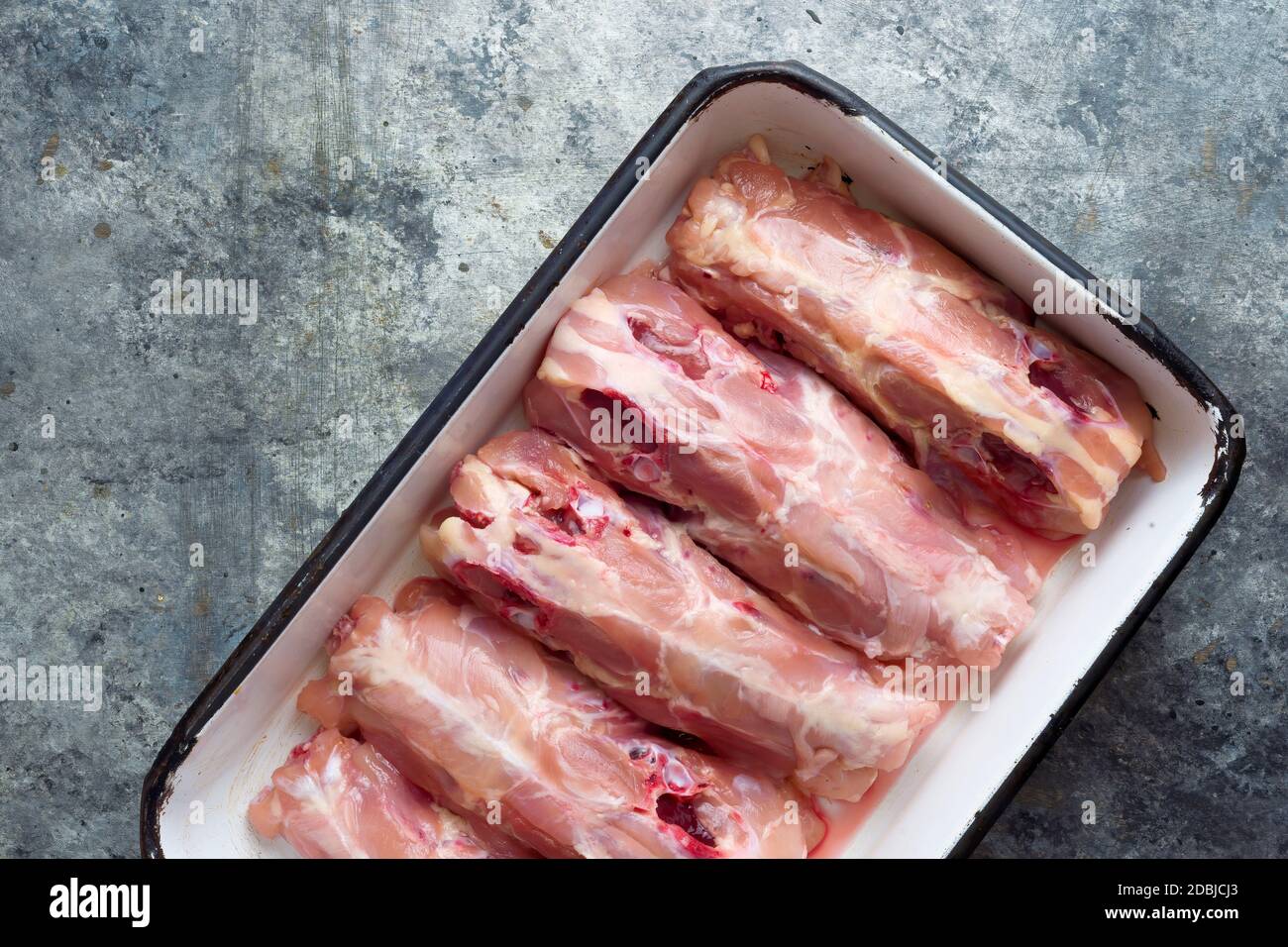 close up of rustic chicken bone carcass soup ingredient Stock Photo
