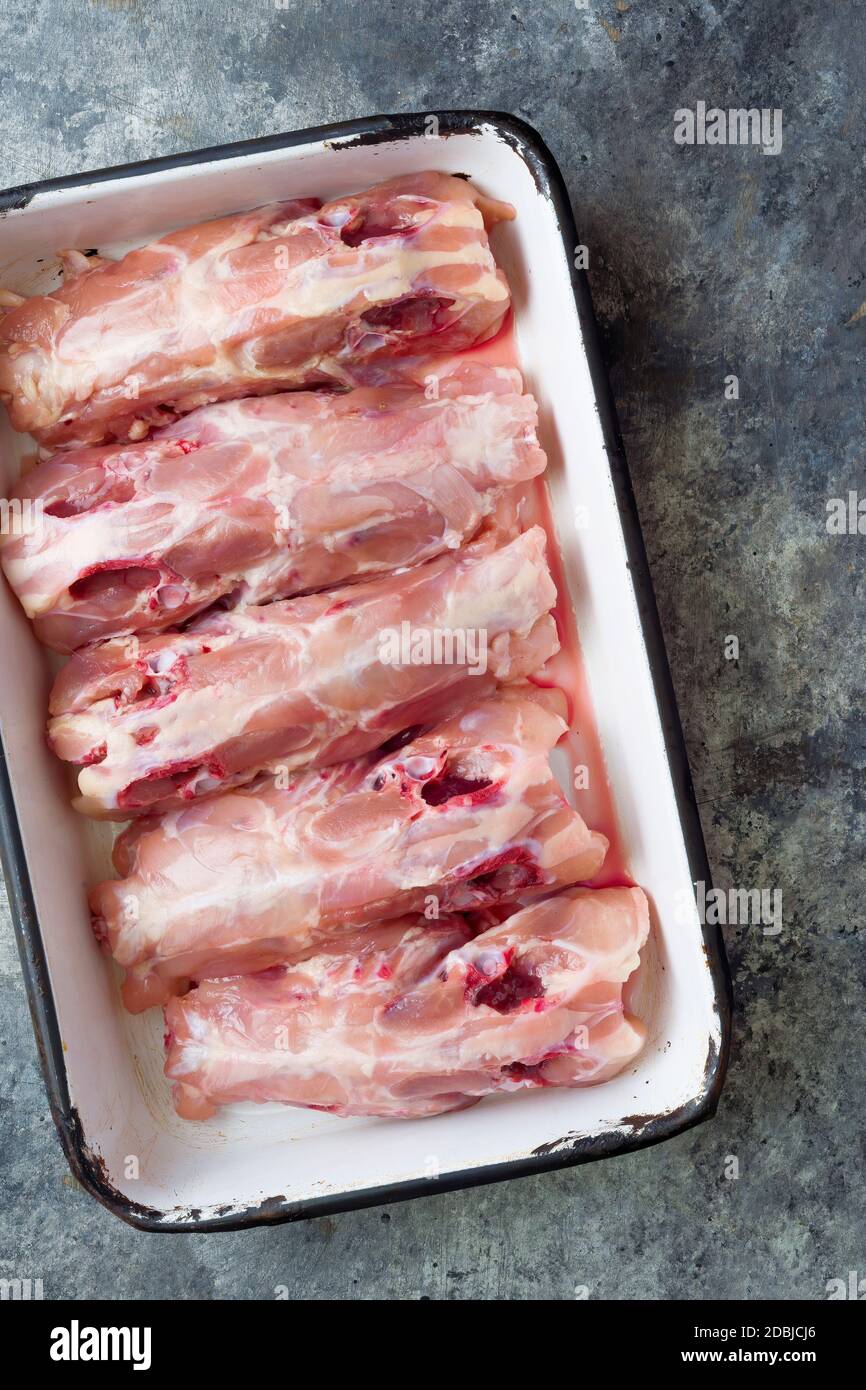 close up of rustic chicken bone carcass soup ingredient Stock Photo