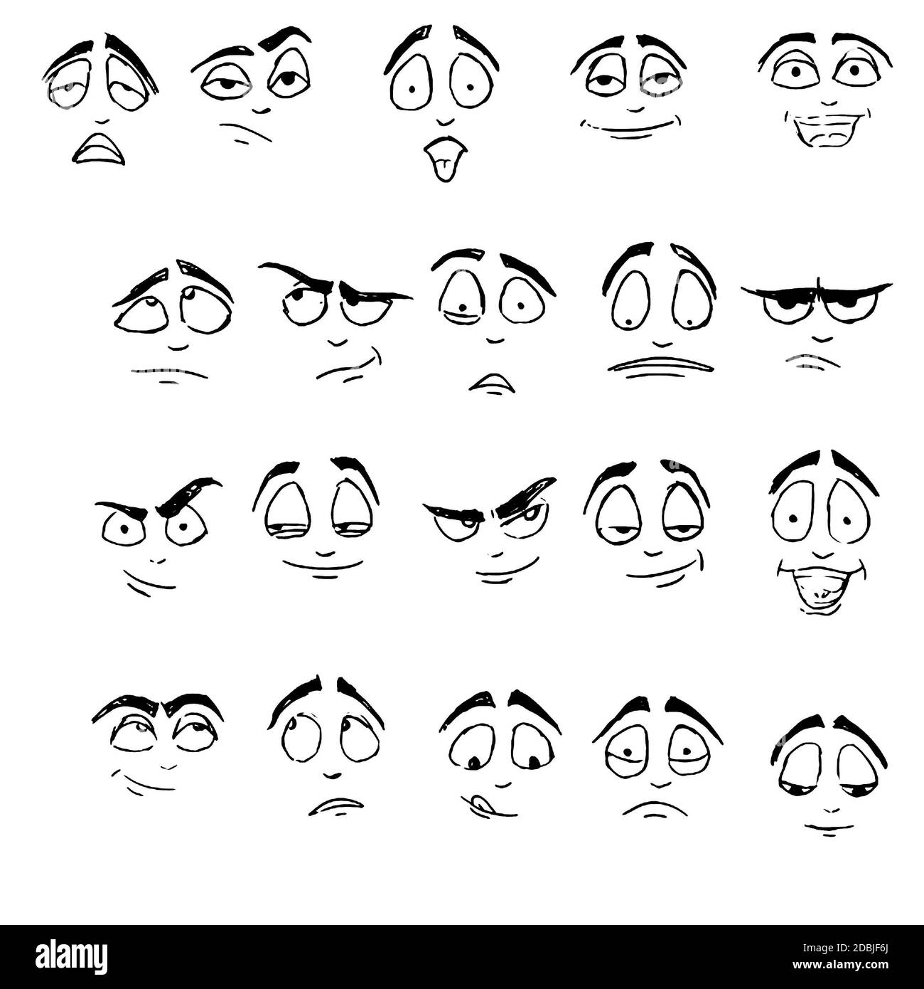 Drawing black and white emoji, emoticons. Different emotions on the faces  Stock Photo - Alamy