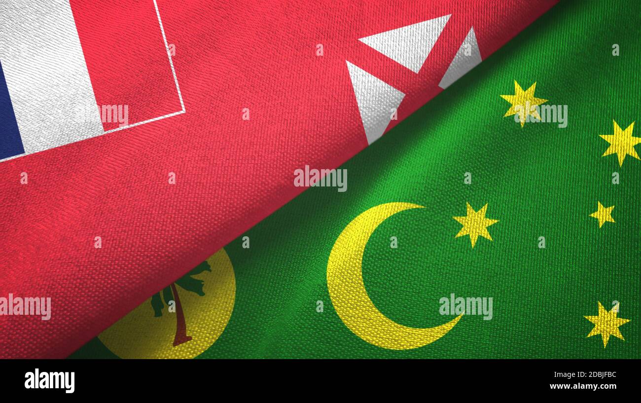 Wallis and Futuna and Cocos Keeling Islands two flags textile cloth Stock Photo