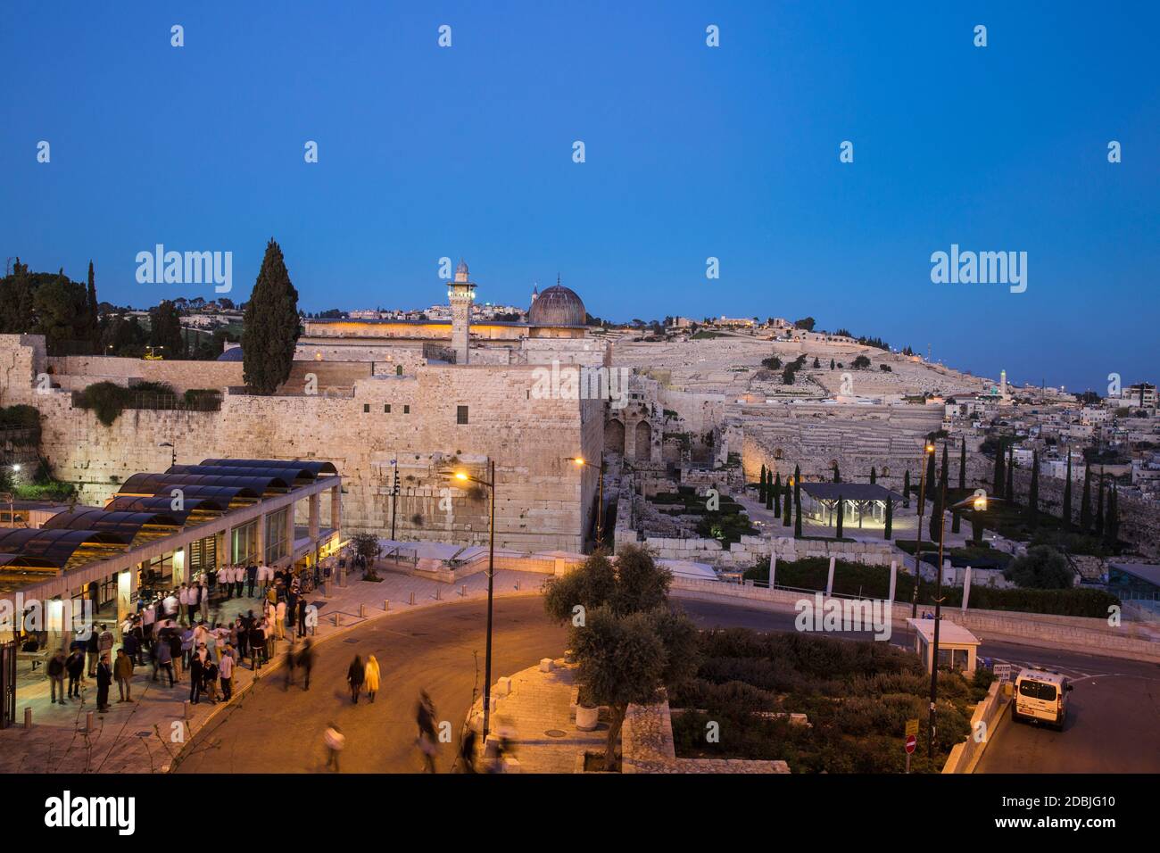 Israel, Jerusalem, View of Western Wall and Mount of Olives Stock Photo