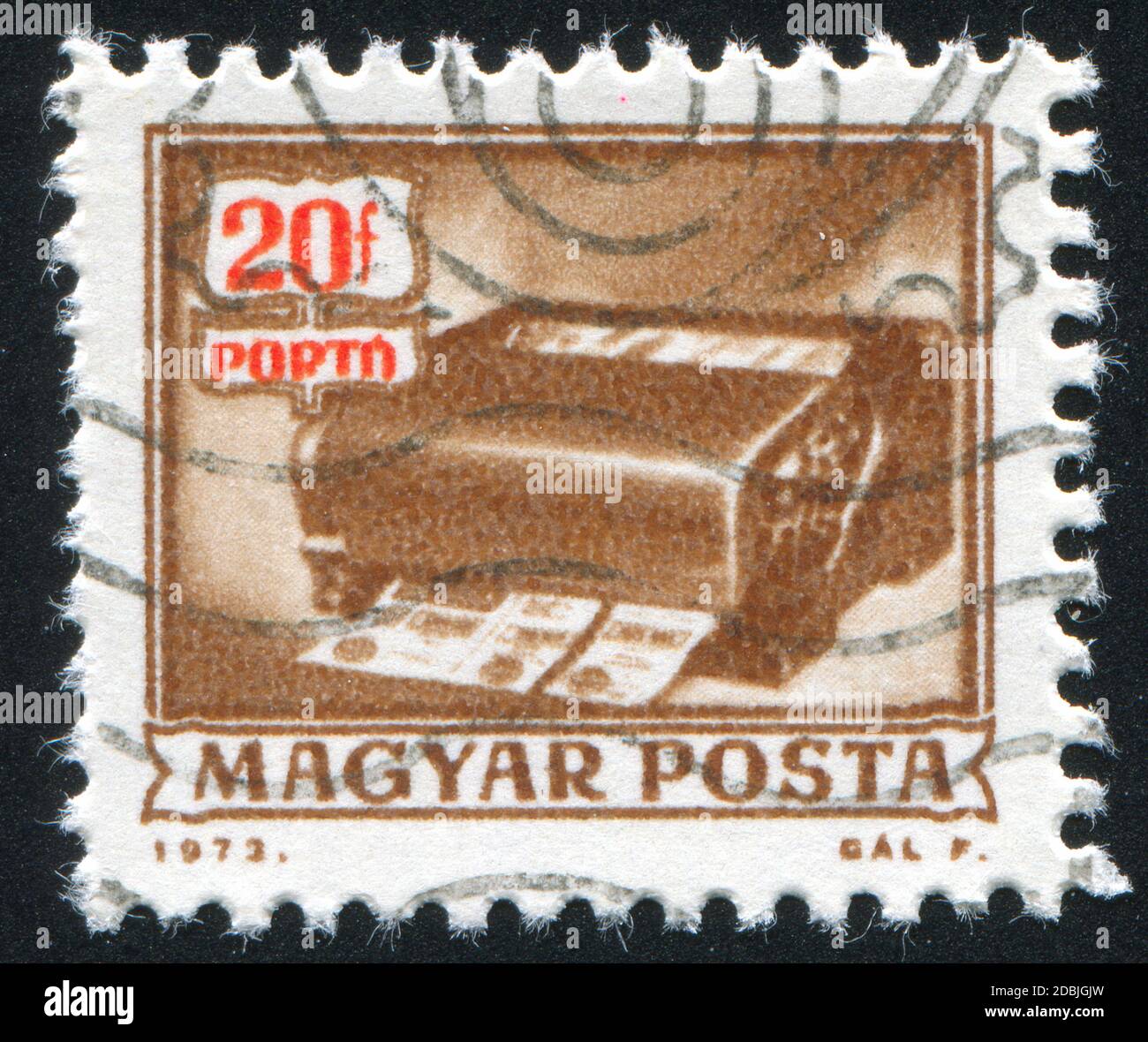 HUNGARY - CIRCA 1973: stamp printed by Hungary, shows money order canceling machine, circa 1973 Stock Photo