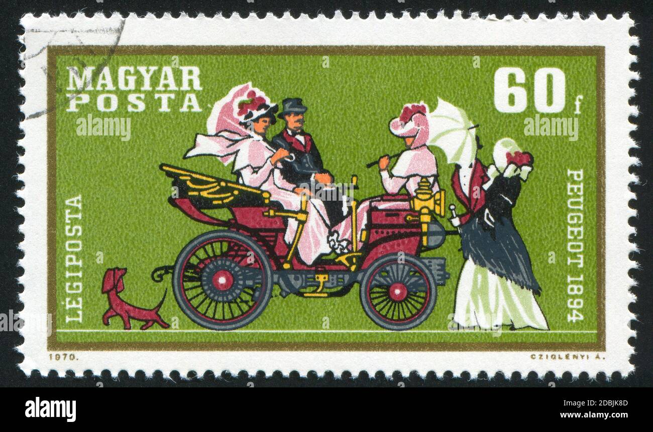 HUNGARY - CIRCA 1970: stamp printed by Hungary, shows automobile, Peugeot, circa 1970 Stock Photo