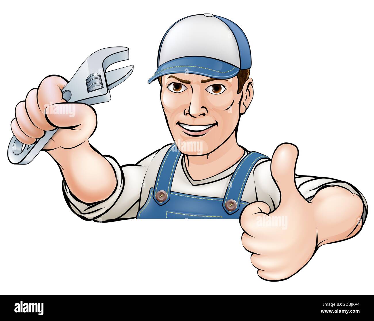 A cartoon mechanic or plumber giving a thumbs up Stock Photo