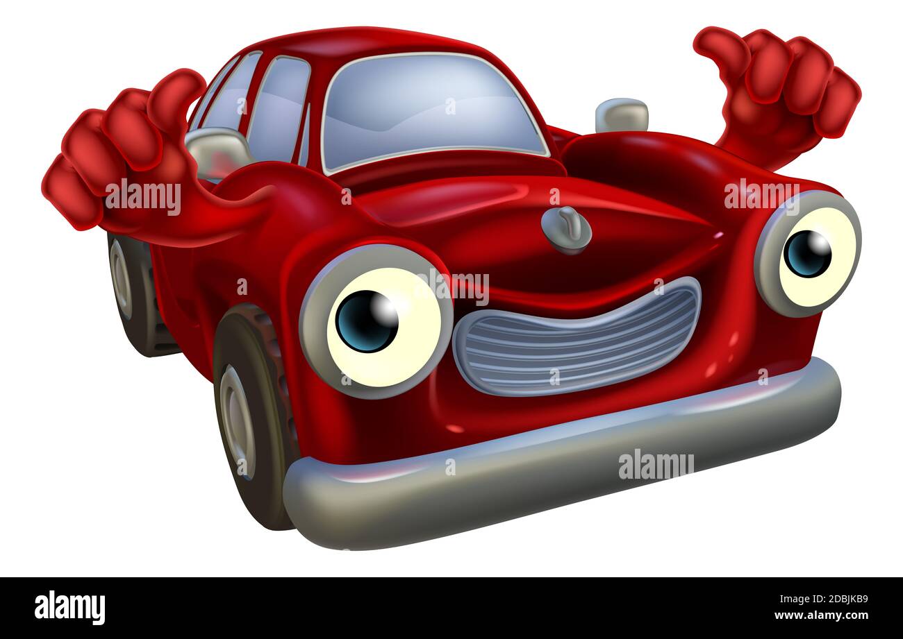 Cartoon old fashioned car character with a happy face giving a thumbs up Stock Photo