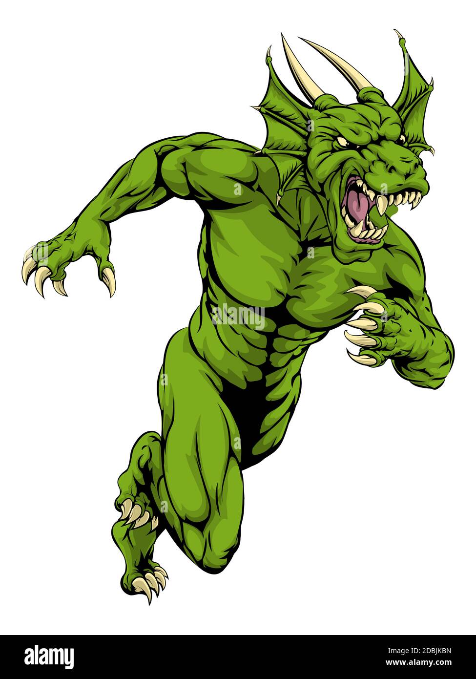 An illustration of a mean tough looking Dragon sports mascot sprinting Stock Photo