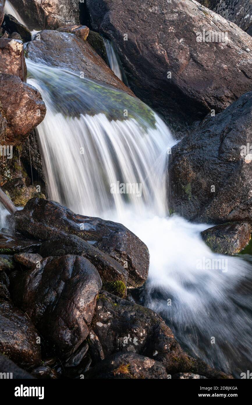Waterfall with motion blur, Snowdonia, North Wales Stock Photo