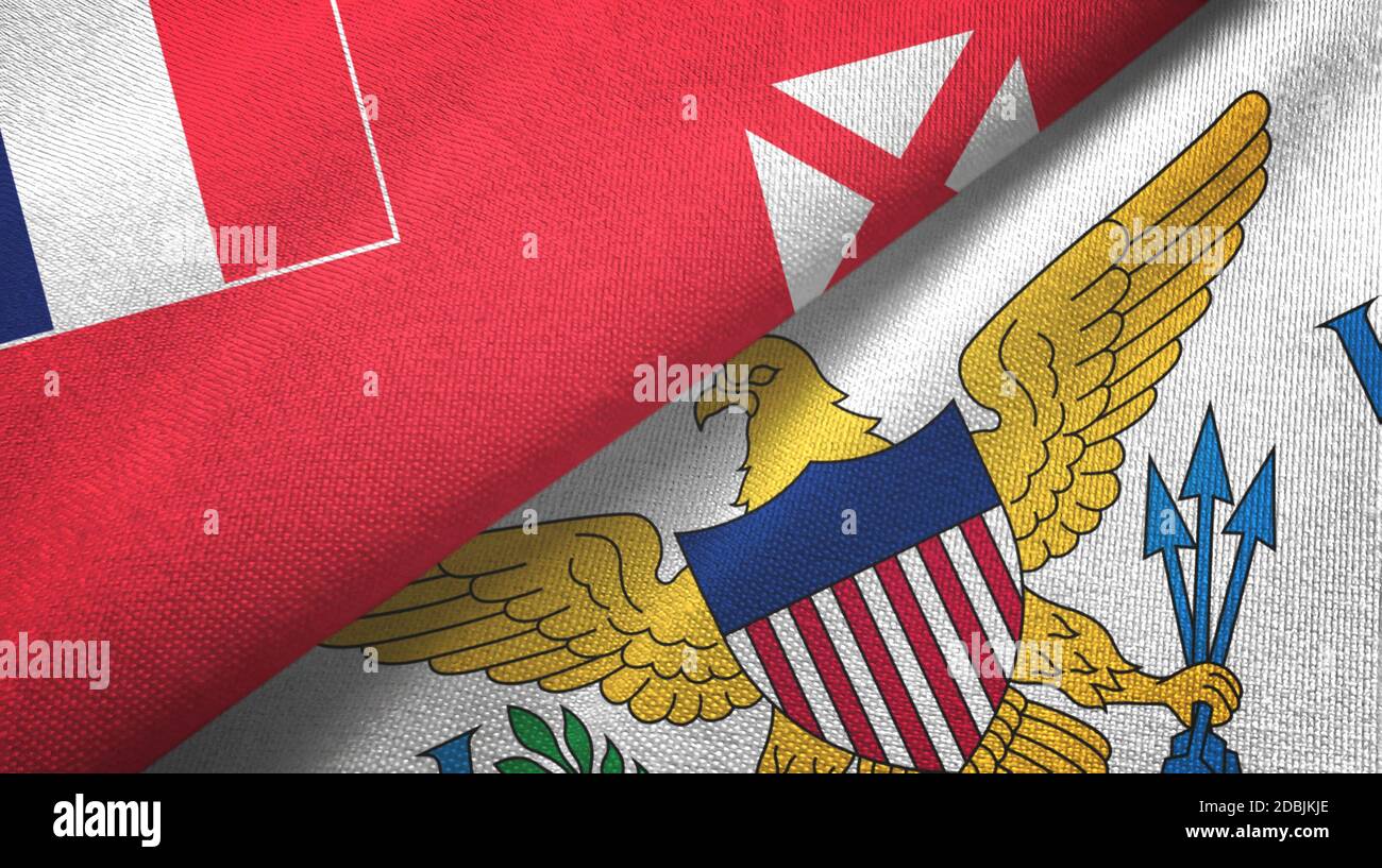 Wallis and Futuna and Virgin Islands United States two flags textile cloth Stock Photo
