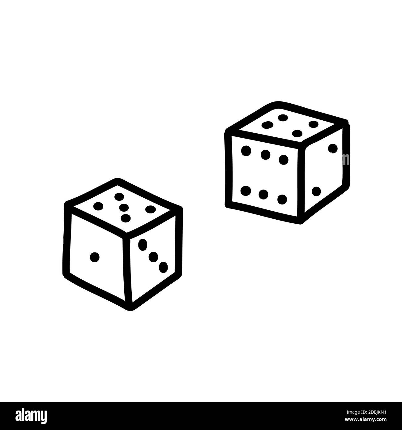 Vector illustration of dices icon. Two cube silhouettes hand drawn illustration. Ink pen sketch style. icon for your design, prints, wallpaper, web in Stock Photo