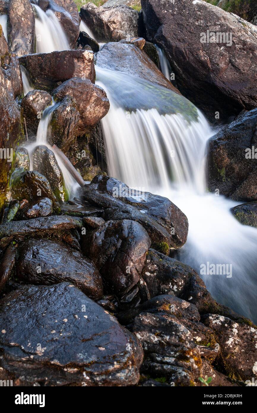 Waterfall with motion blur, Snowdonia, North Wales Stock Photo