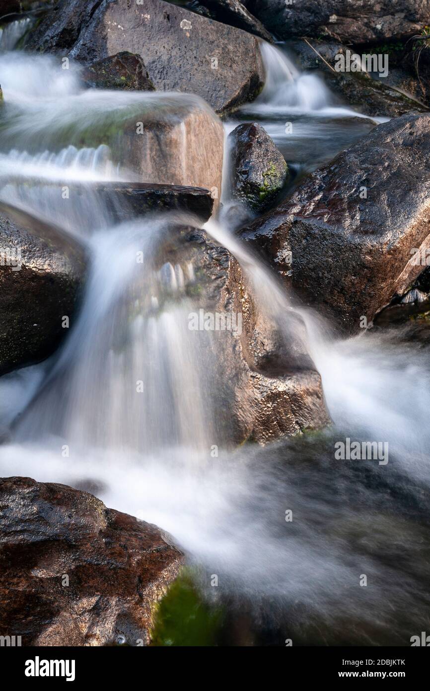 Waterfall with motion blur, Snowdonia, North Wales Stock Photo