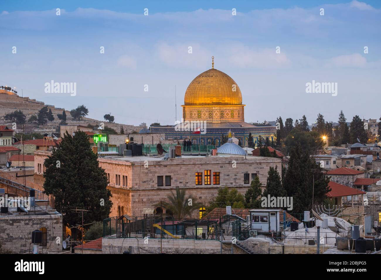 Israel, Jerusalem, View over Muslem Quarter towards Dome of the Rock Stock Photo