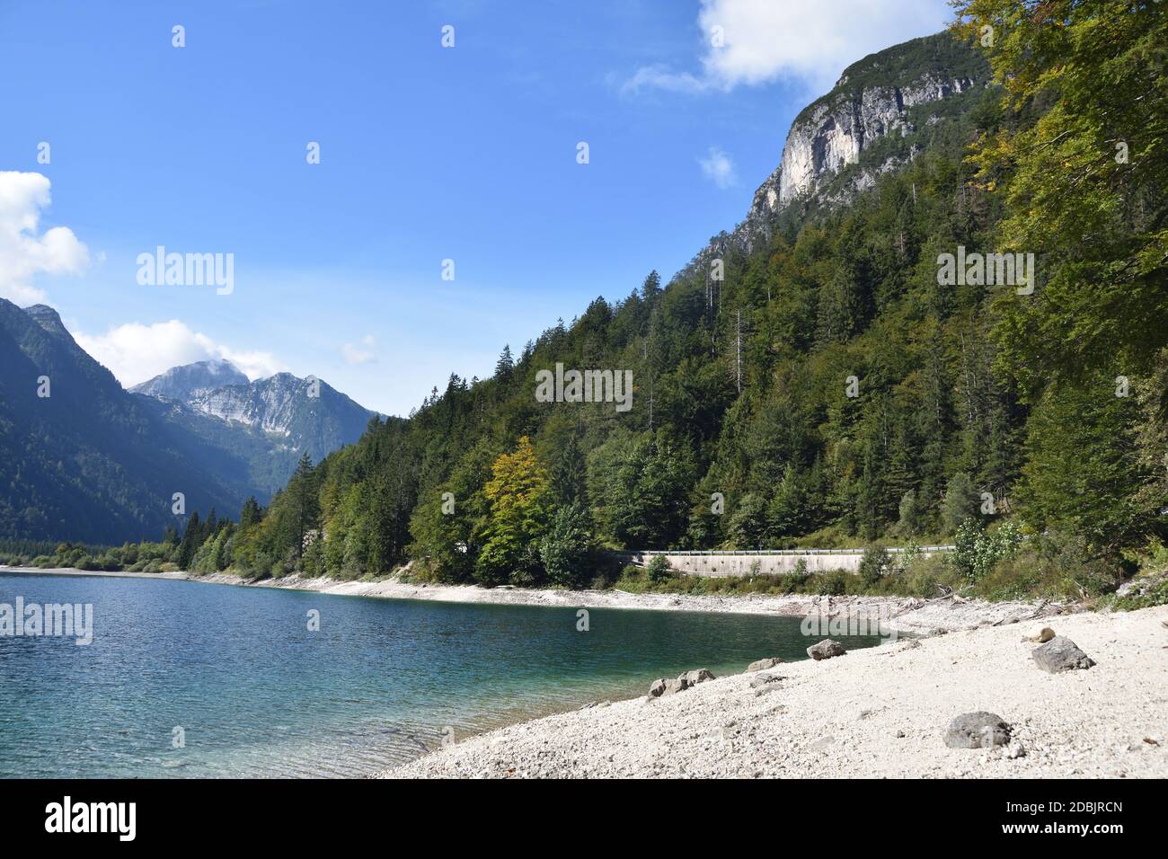 Panoramic view of Predil Lake in Italy near Austrian Border and Tarvisio Town Stock Photo