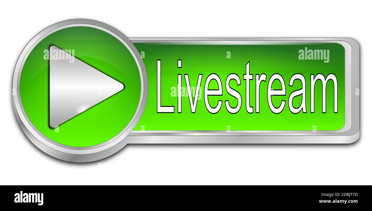 green Livestream Button - 3D illustration Stock Photo