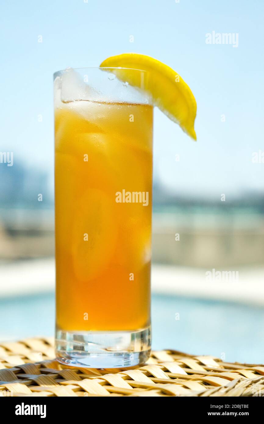 Iced tea with lemon slice Stock Photo